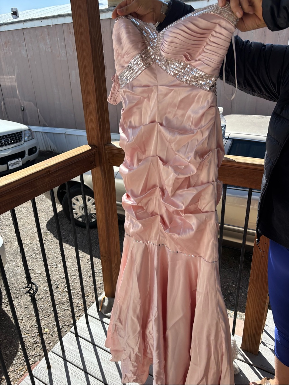 Strapless Pink Prom Dress with Beaded Accents